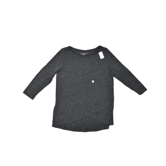 NEW LOFT Womens Top Regular Size M Gray Marled Crossover Tulip Hem Long Sleeve - Picture 1 of 8
